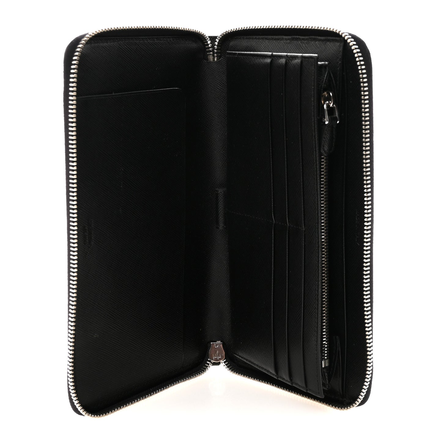 Saffiano Metal Large Zip Around Travel Wallet Black