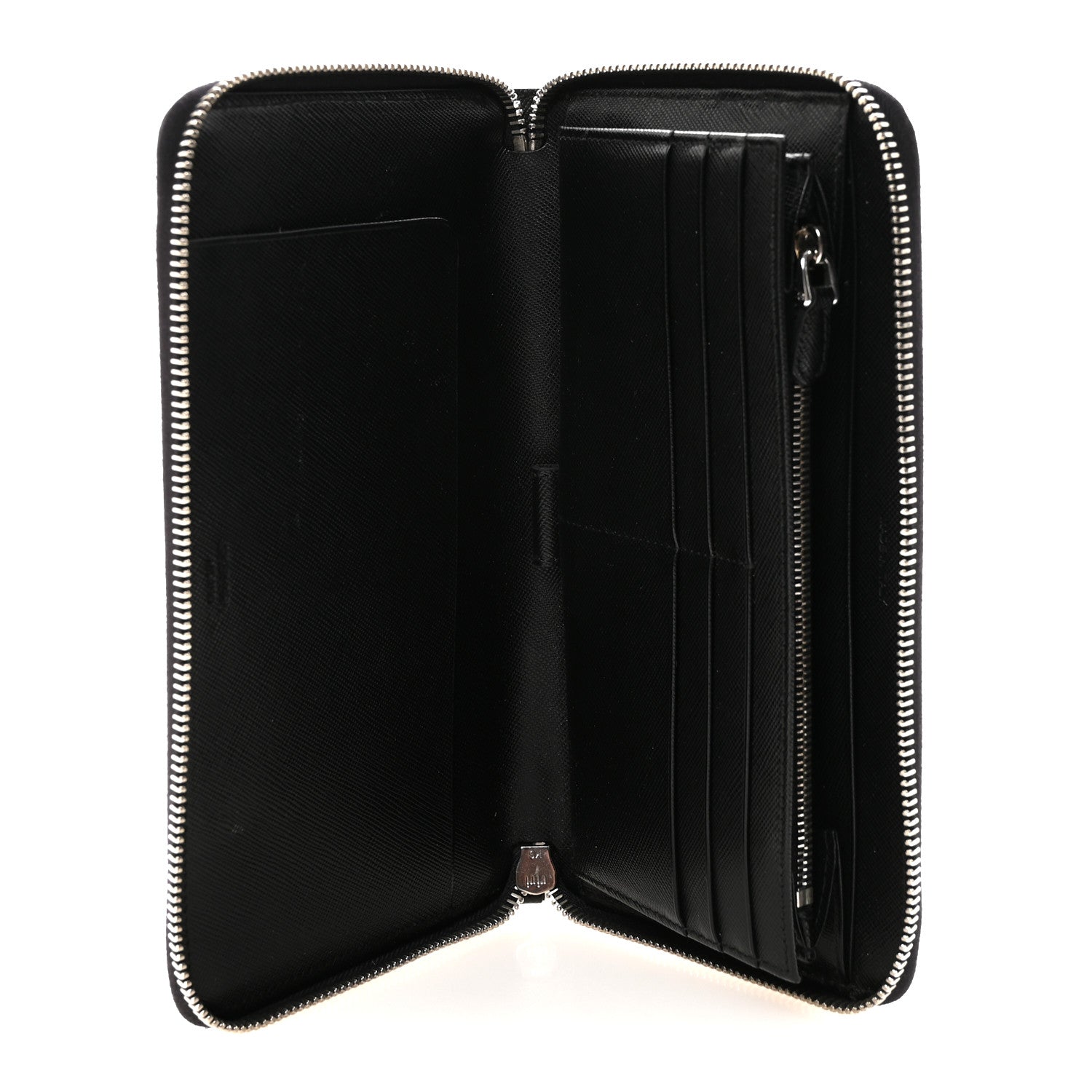 Prada Saffiano Metal Large Zip Around Travel Wallet Black 5 of 8