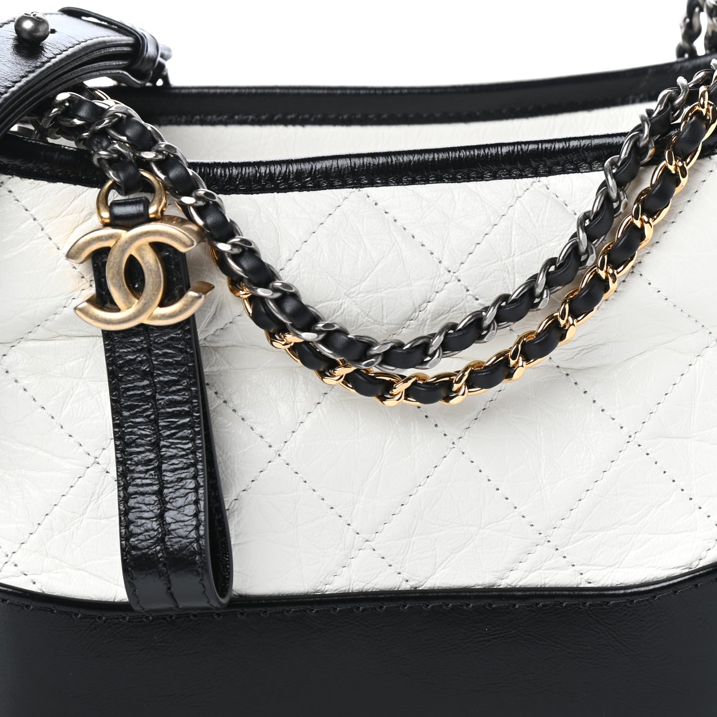 Aged Calfskin Quilted Small Gabrielle Hobo Black White
