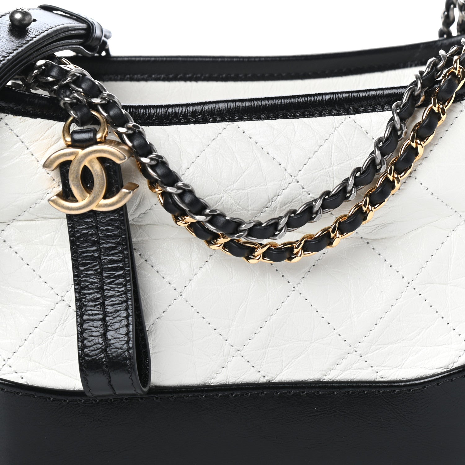 Chanel Aged Calfskin Quilted Small Gabrielle Hobo Black White 8 of 10