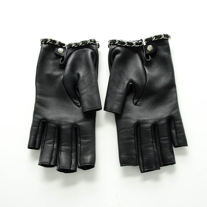 Chanel Lambskin Fingerless Chain CC Gloves 8 Navy Black 2 of 8