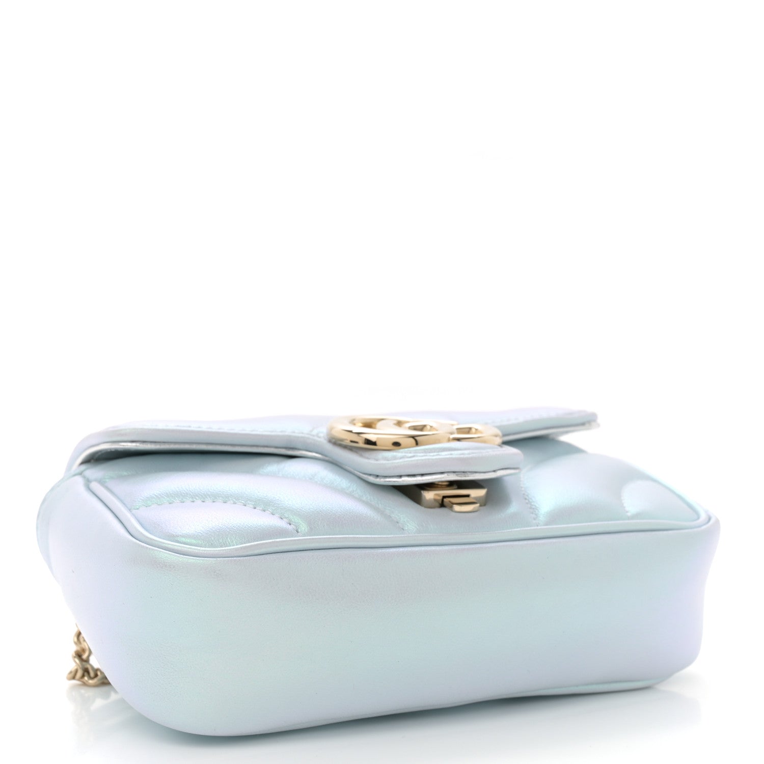 Gucci Iridescent Nappa Chevron Matelasse Super Mini GG Marmont Shoulder Bag Iridescent Snow Light Blue 4 of 11