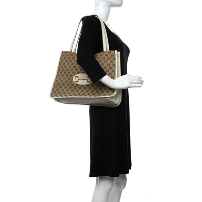 Gucci Monogram New Sakai Calfskin Lux Horsebit 1955 Tote Beige Ebony Mystic White 2 of 9