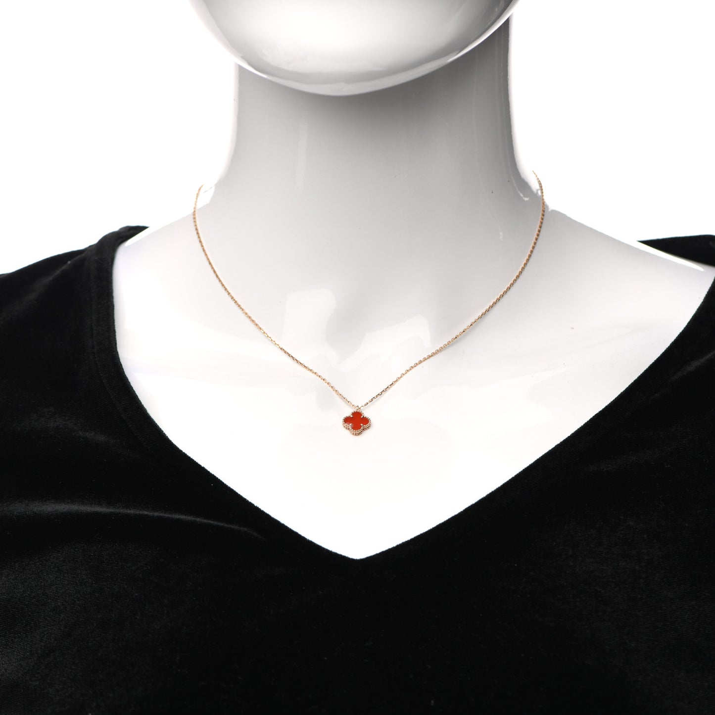 18K Rose Gold Carnelian Sweet Alhambra Pendant Necklace