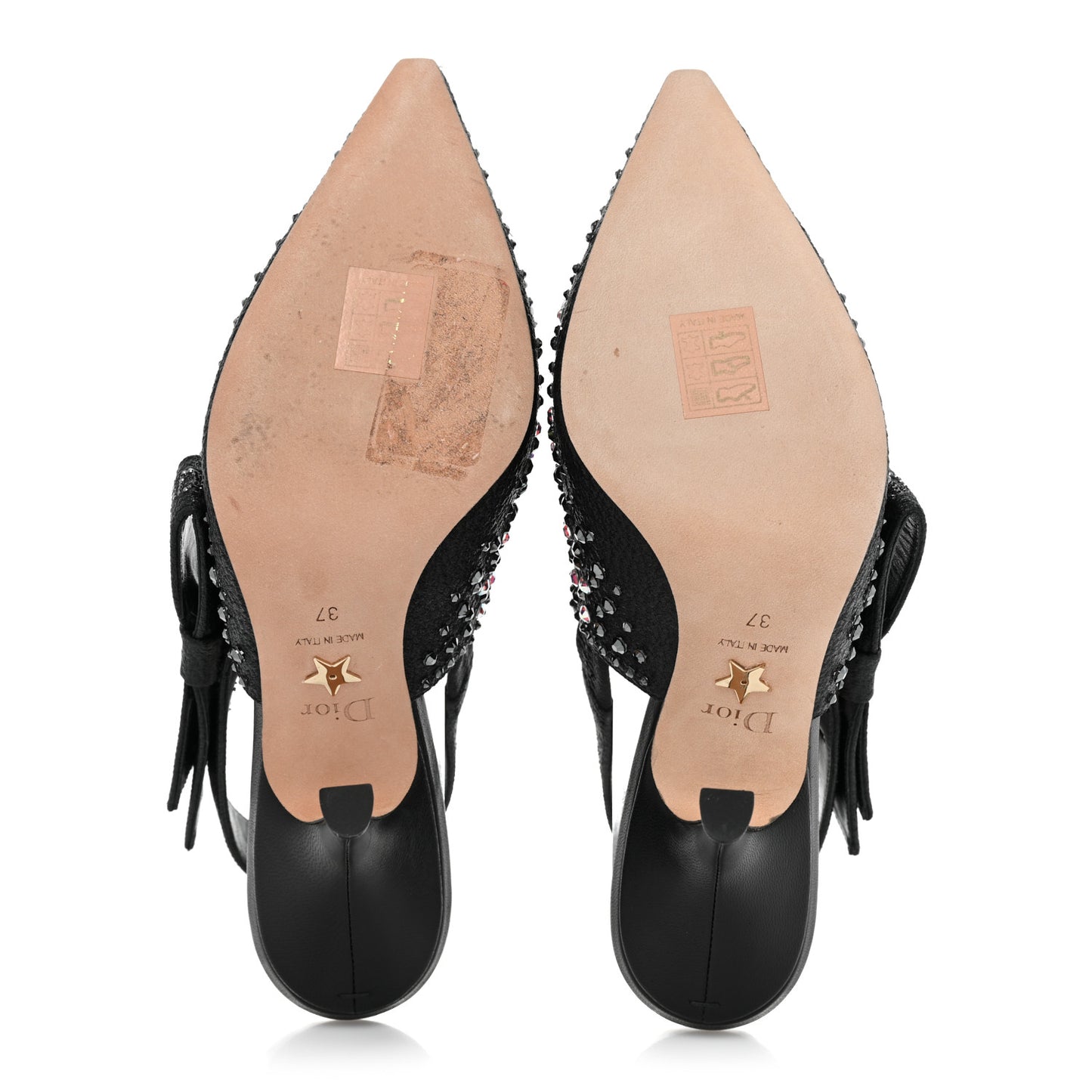 Fabric Crystal Ribbon Studded J'Adior Slingback 100mm Pumps 37 Black