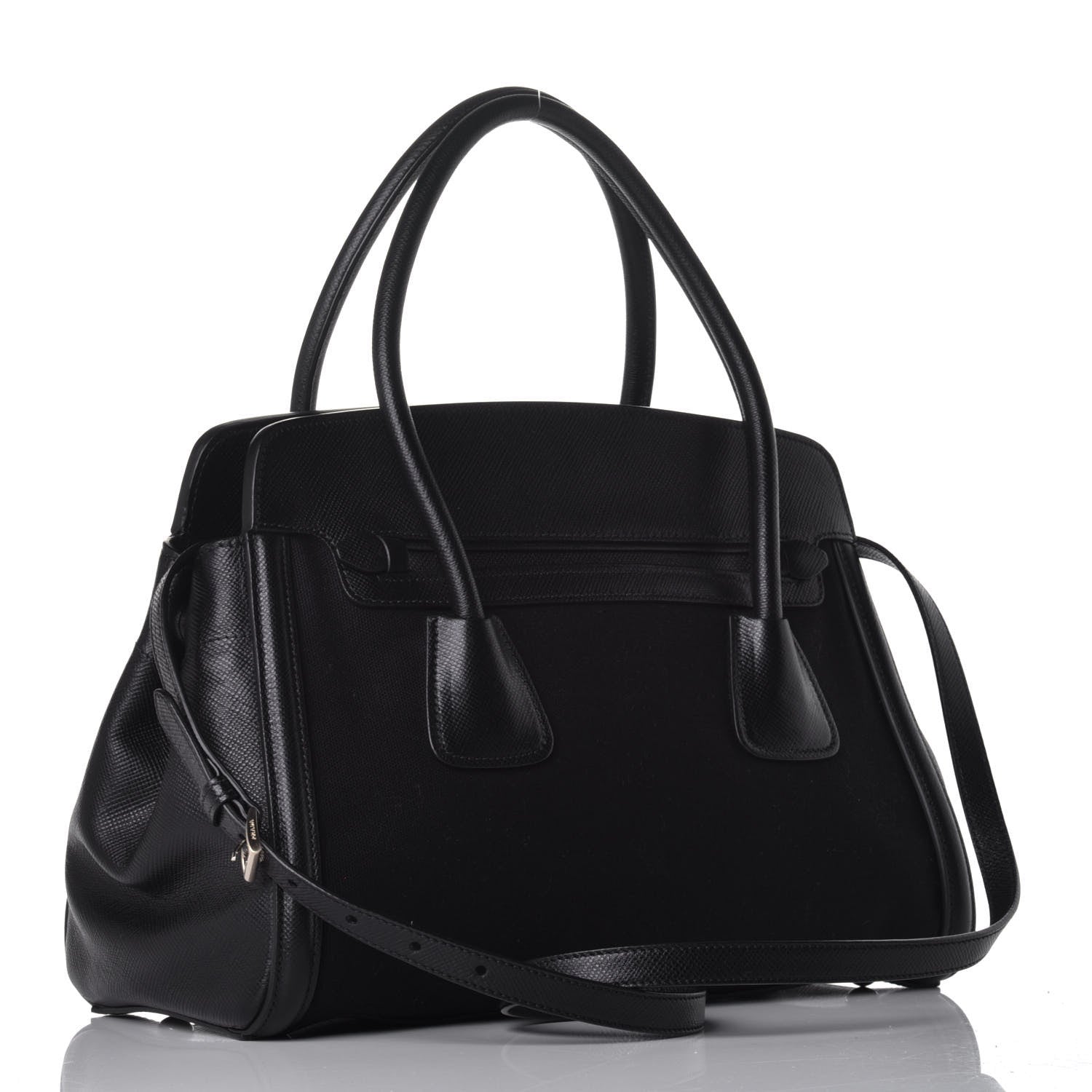 Prada Canapa Saffiano Shoulder Bag Black 4 of 9