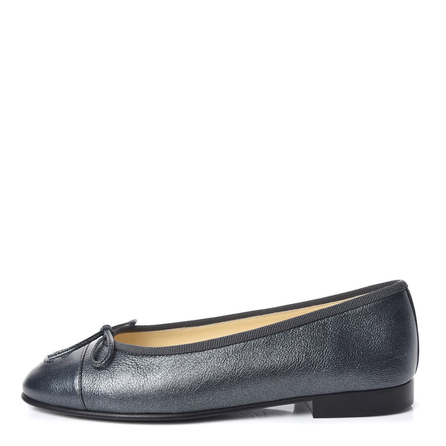 Metallic Lambskin CC Cap Toe Ballerina Flats 35.5 Argent