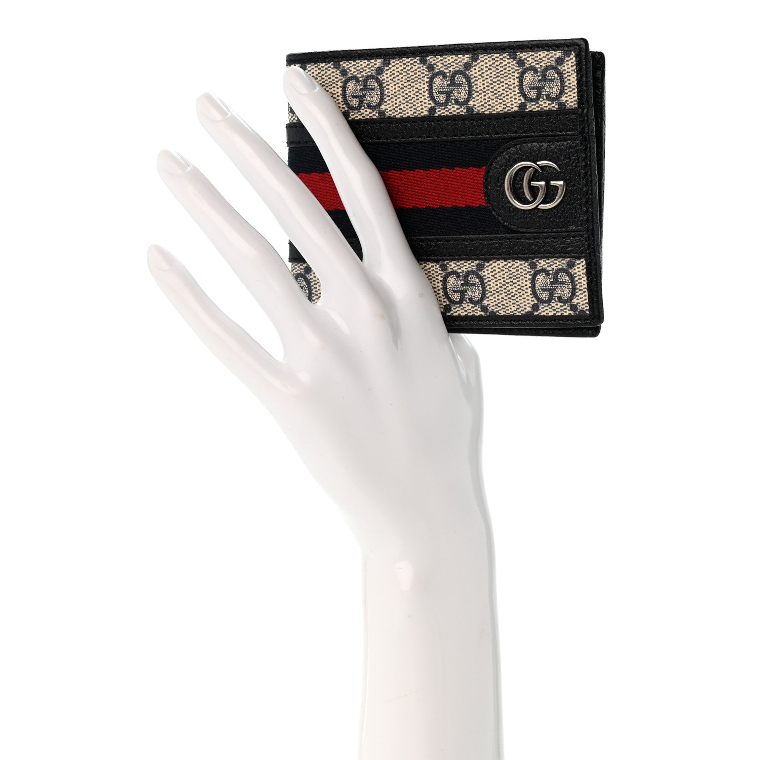 Gucci GG Supreme Monogram Web Mens Ophidia Bi-Fold Coin Wallet Beige Blue 2 of 8