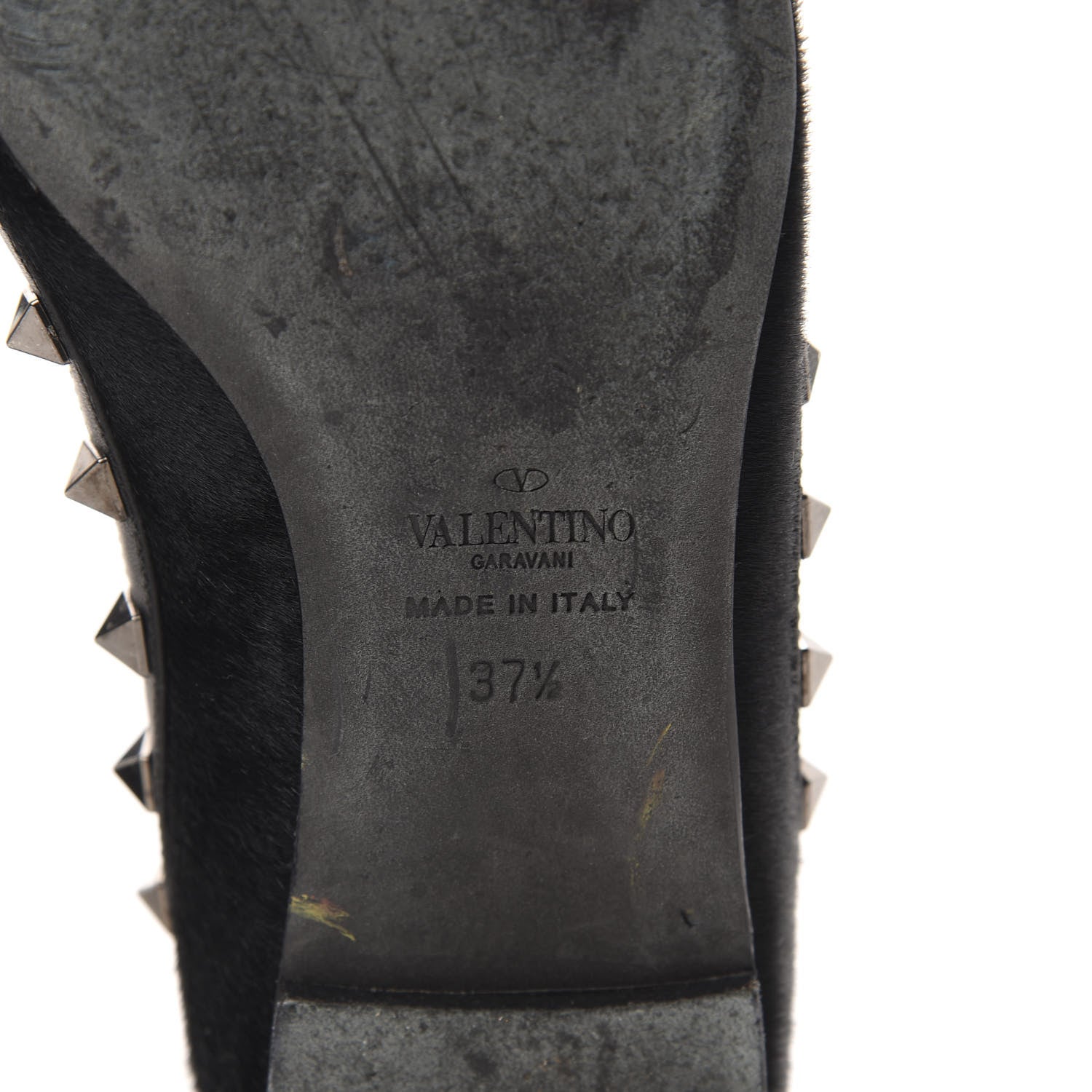 Valentino Garavani Calf Hair Rockstud Cage Ballerina Flats 37.5 Black 7 of 12