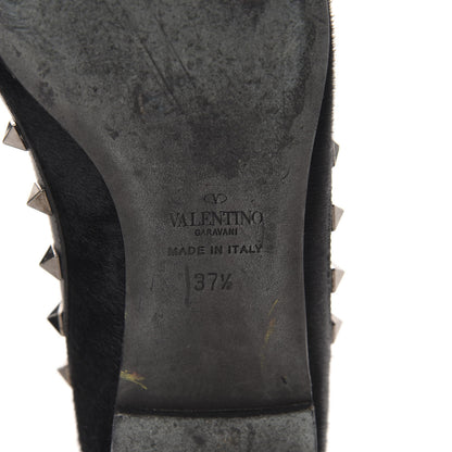 Valentino Garavani Calf Hair Rockstud Cage Ballerina Flats 37.5 Black 7 of 12
