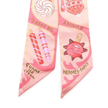 Hermes Silk Funny Ice Cream Twilly Rose Poudre Corail 2 of 4
