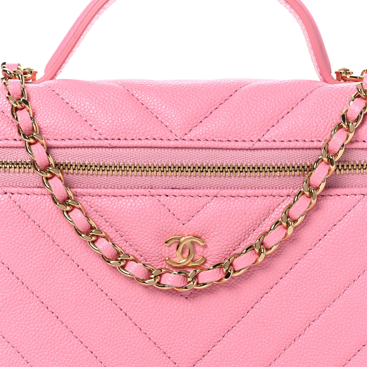 Chanel Shiny Caviar Quilted Sleek Chevron Vanity With Chain Rose 8 of 12
