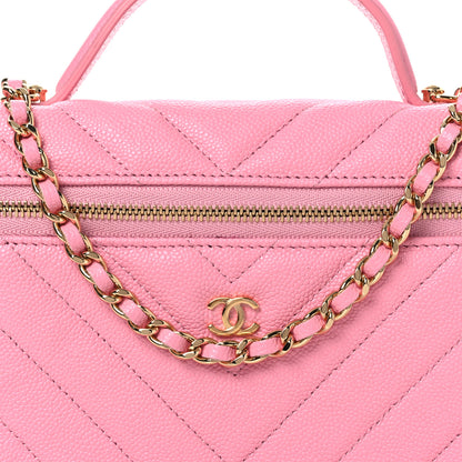 Chanel Shiny Caviar Quilted Sleek Chevron Vanity With Chain Rose 8 of 12