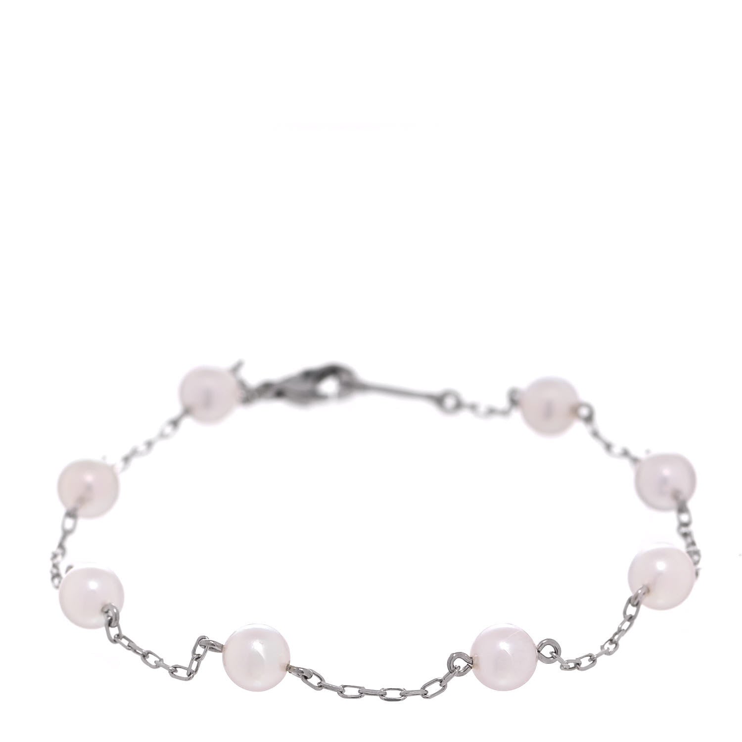 Mikimoto 18K White Gold 5mm Akoya Pearl Station Bracelet 1 of 5