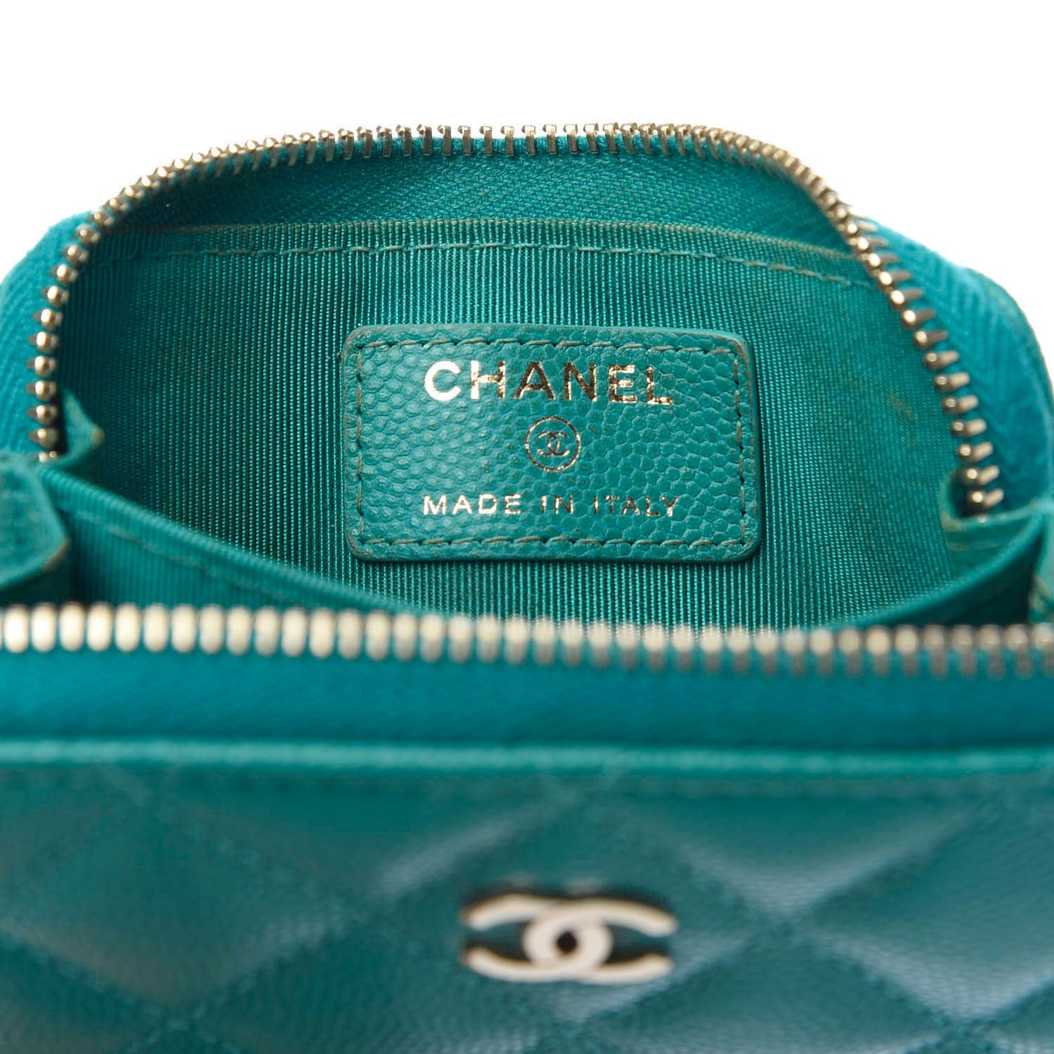 Chanel Caviar Quilted Zip Coin Purse Dark Turquoise 7 of 8