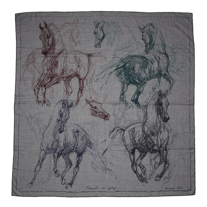 Hermes Cashmere Silk Pirouette au Galop Shawl 140 Gris Chine Prune Vert 1 of 5