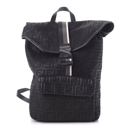 Fendi Mesh Cuoio Romano Vitello Stampa FF 1974 Embossed Logo Plate Backpack Black 1 of 9