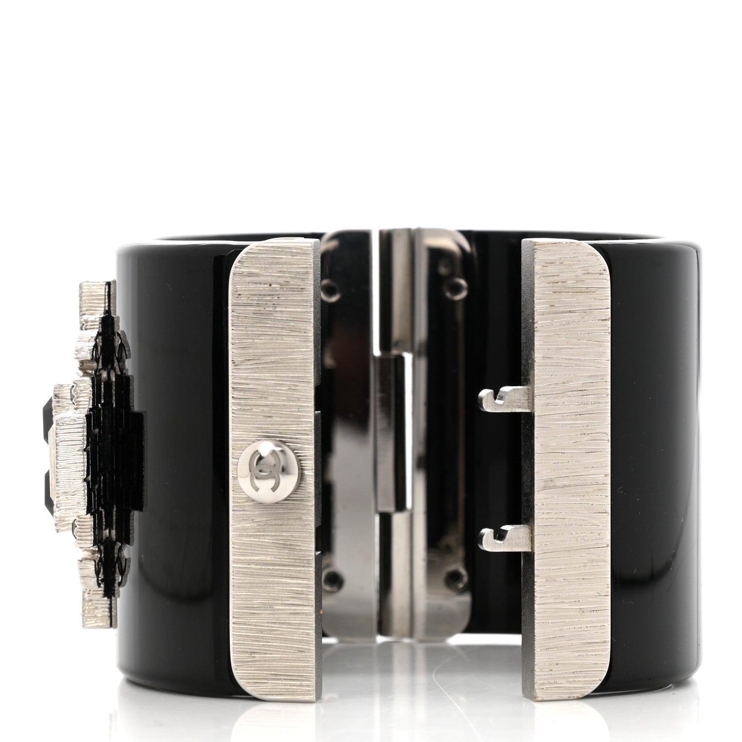 Chanel Resin Crystal CC Cross Cuff Black 5 of 6