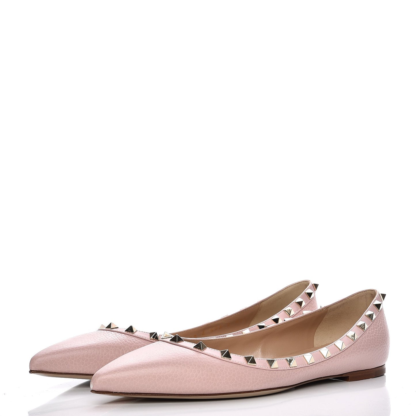 Pebbled Calfskin Rockstud Ballerina Flats 41.5 Water Rose