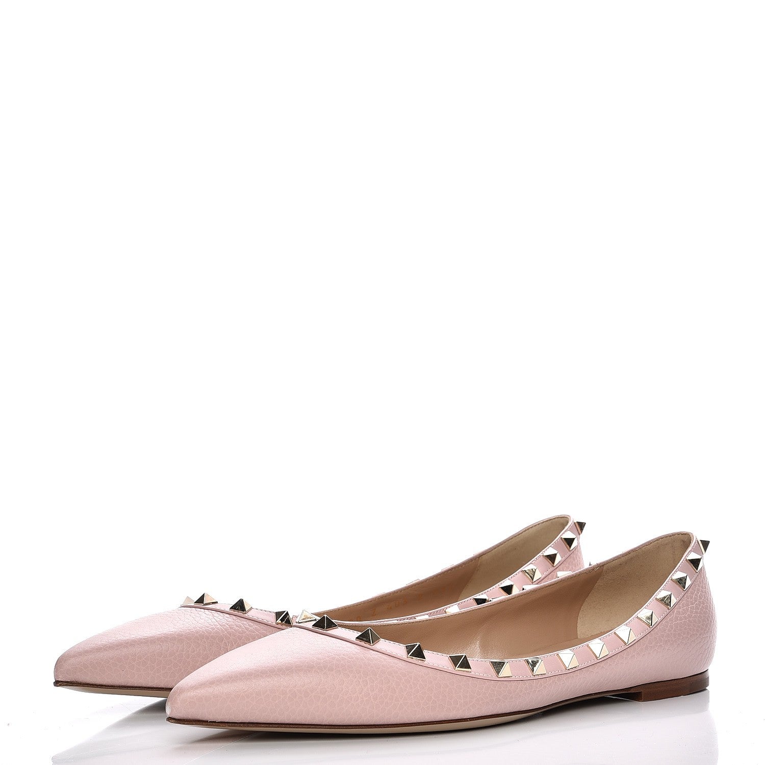 Valentino Garavani Pebbled Calfskin Rockstud Ballerina Flats 41.5 Water Rose 3 of 8