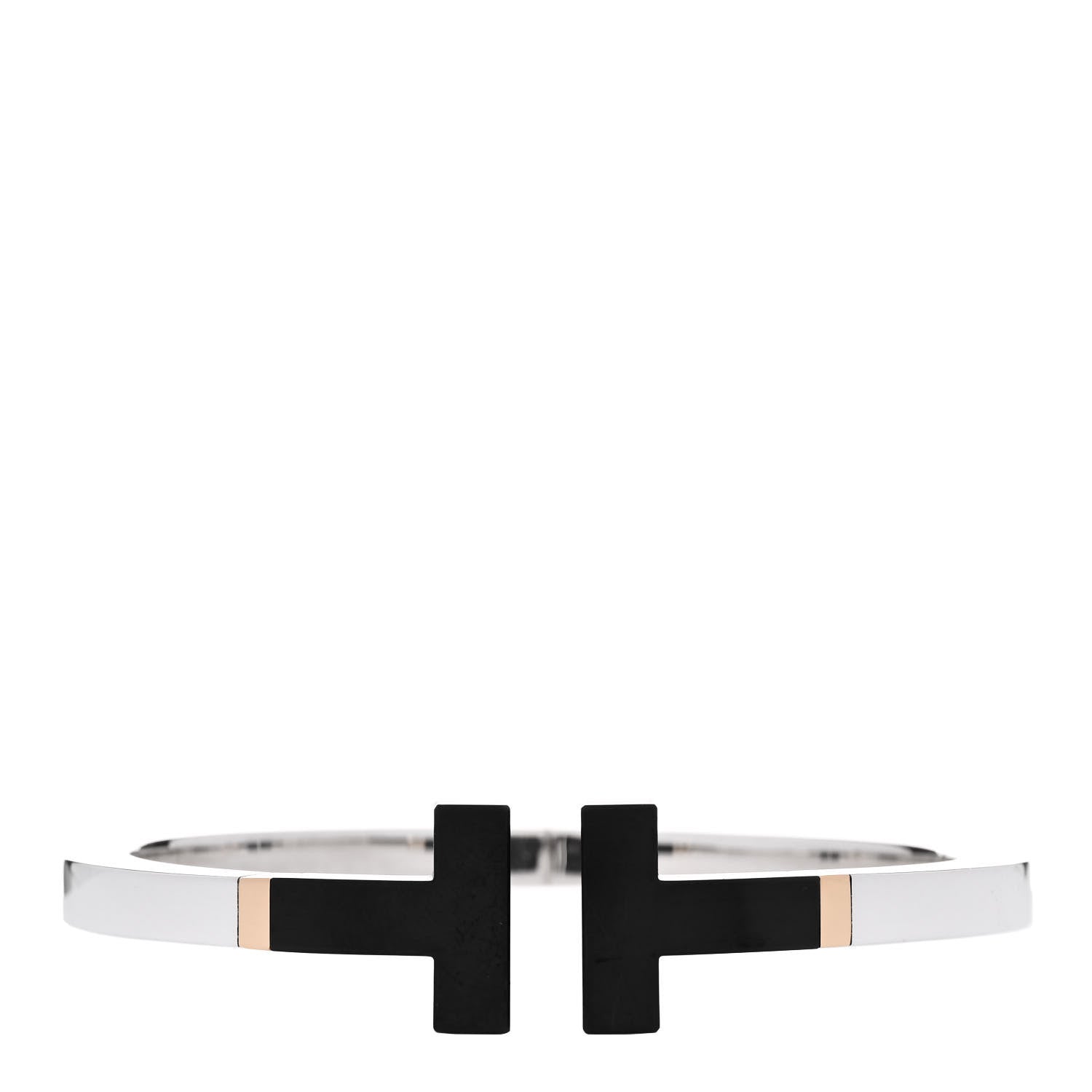Tiffany Sterling Silver 18K Yellow Gold Black Ceramic T Square Bracelet 1 of 3