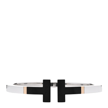 Tiffany Sterling Silver 18K Yellow Gold Black Ceramic T Square Bracelet 1 of 3