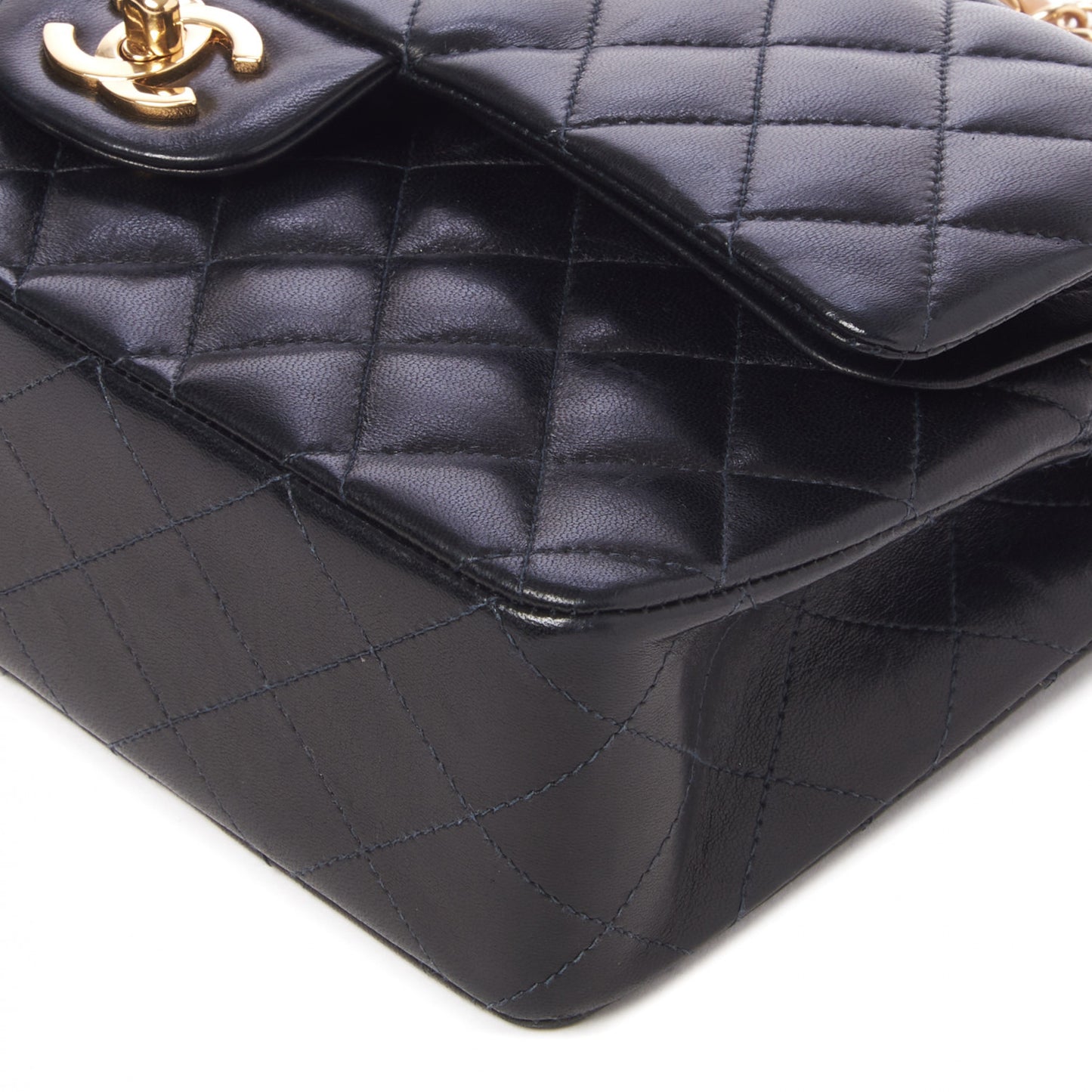 Lambskin Quilted Medium Double Flap Black Beige Flap