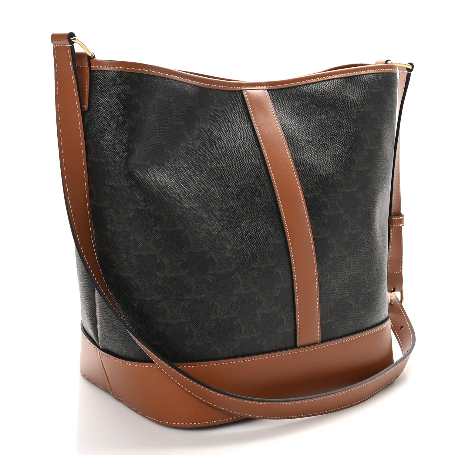 Celine Triomphe Canvas Calfskin Medium Bucket Bag Tan 3 of 10