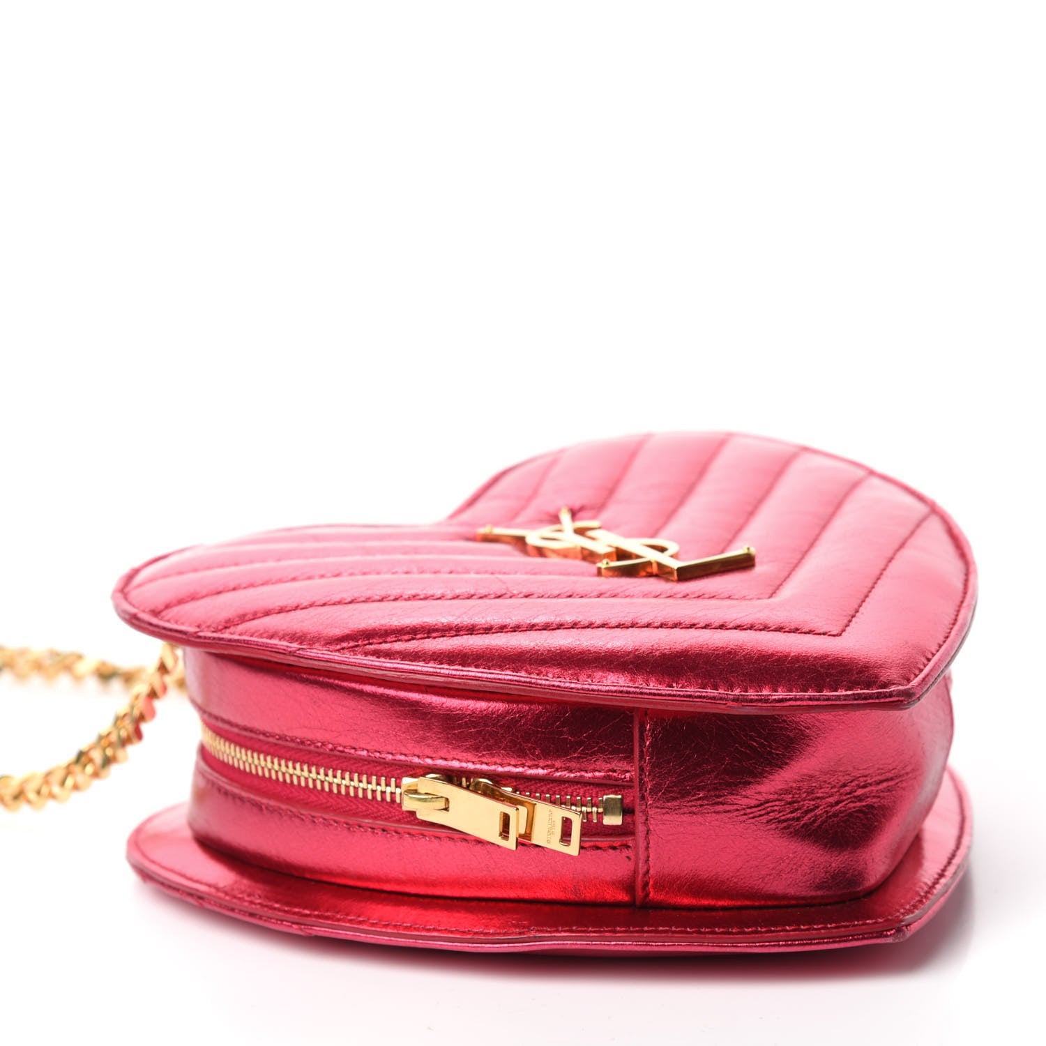 Saint Laurent Metallic Calfskin Matelasse Chevron Monogram Small Love Heart Chain Bag Red 4 of 10
