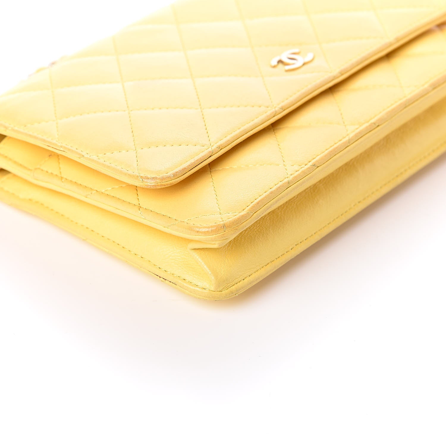 Chanel Lambskin Quilted Wallet on Chain WOC Yellow 10 of 11