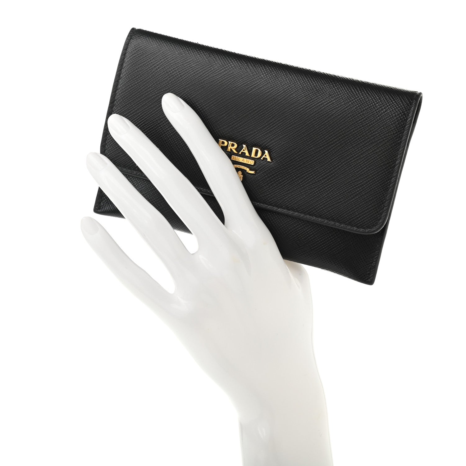 Prada Saffiano Metal Flap Wallet Black 3 of 15