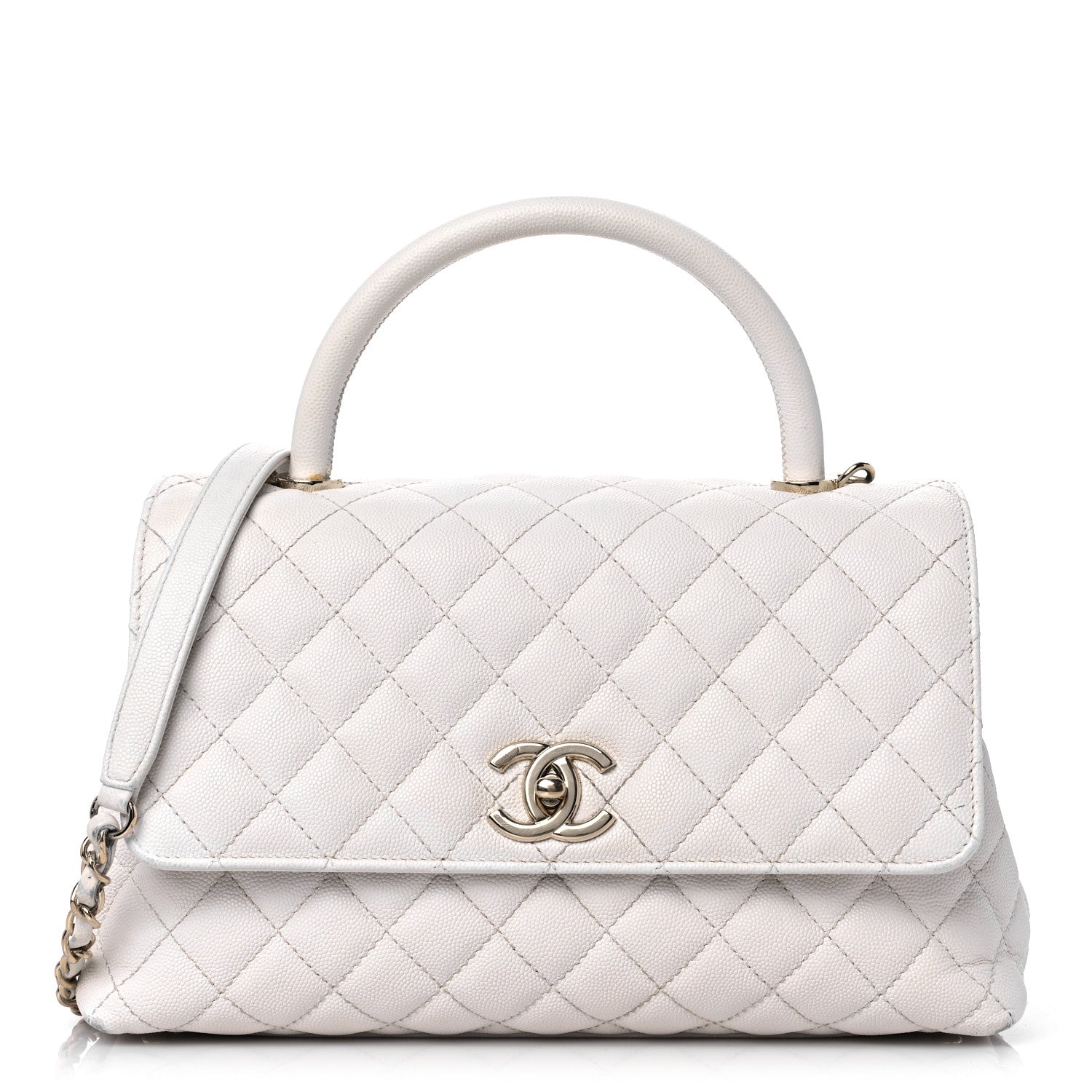 Chanel Caviar Quilted Small Coco Handle Flap White 1 of 20