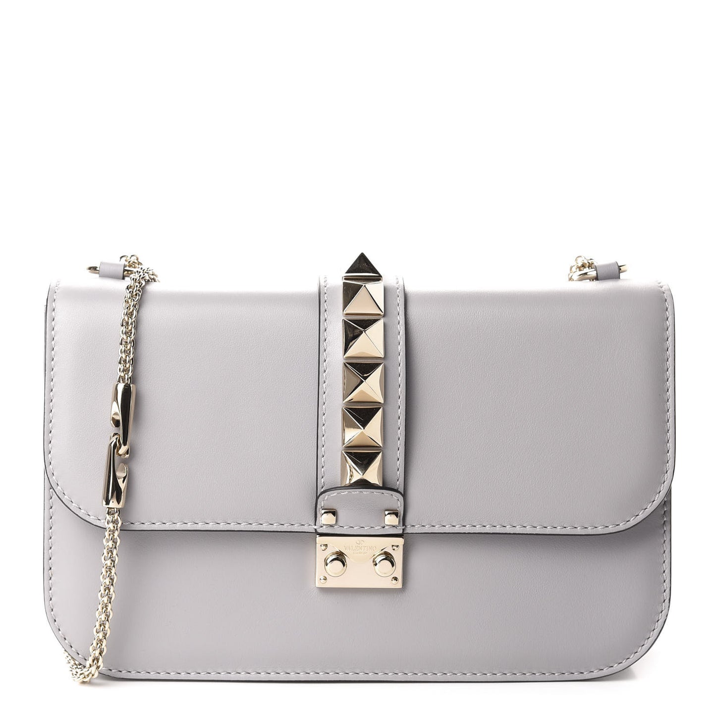 Vitello Medium Glam Lock Rockstud Flap Pastel Grey