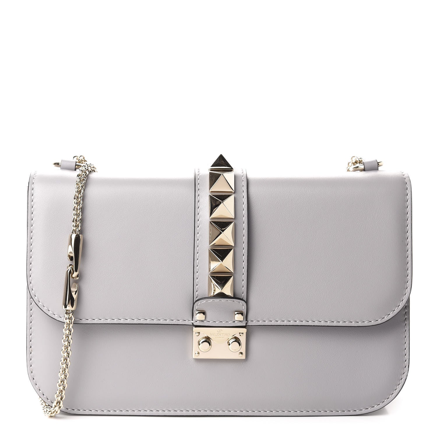 Valentino Garavani Vitello Medium Glam Lock Rockstud Flap Pastel Grey 1 of 9