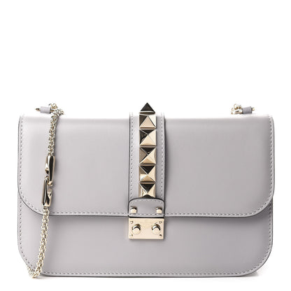 Valentino Garavani Vitello Medium Glam Lock Rockstud Flap Pastel Grey 1 of 9