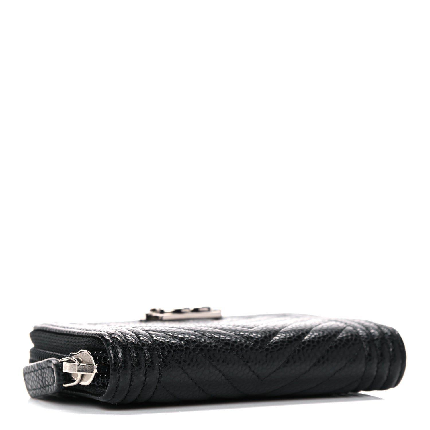 Chanel Caviar Chevron Quilted Boy Zip Around Coin Purse Wallet Black 4 of 10