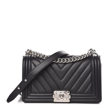 Chanel Calfskin Chevron Quilted Medium Boy Flap Black 1 of 12