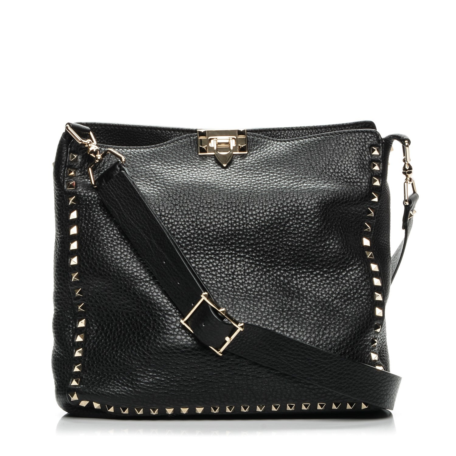 Valentino Garavani Pebbled Calfskin Large Rockstud Flip-Lock Messenger Bag Black 1 of 7