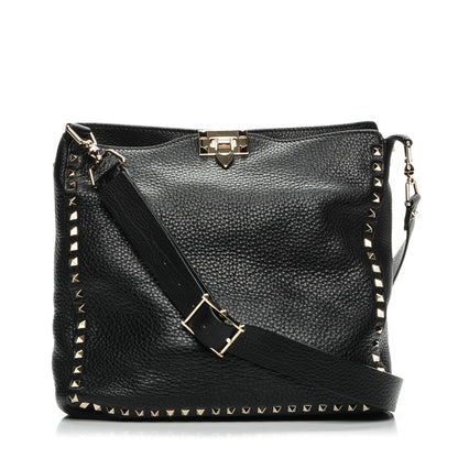 Valentino Garavani Pebbled Calfskin Large Rockstud Flip-Lock Messenger Bag Black 1 of 7