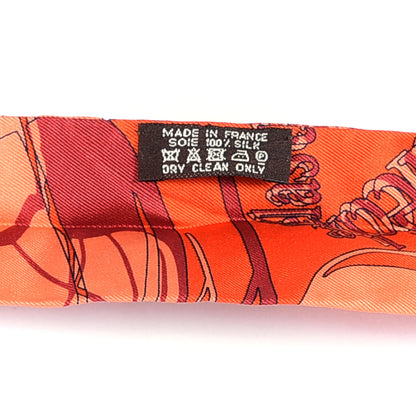 Hermes Silk Caleche Mors Et Bouteilles Twilly Vermilion Corail Bleu 4 of 4