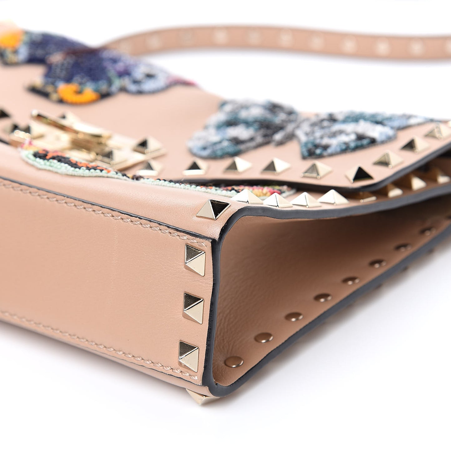 Calfskin Butterfly Embroidered Medium Rockstud Flip Lock Crossbody Bag Skin Sorbet
