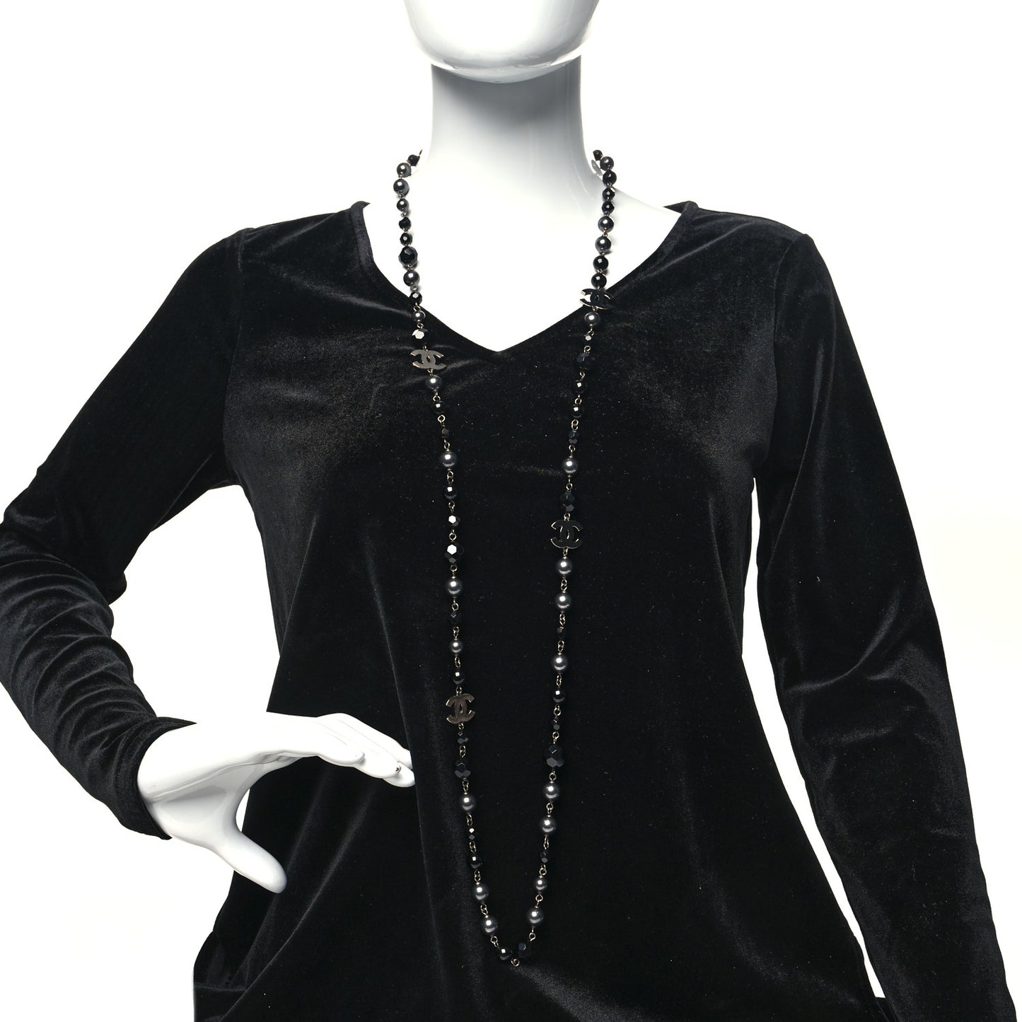 Ruthenium Beaded CC Long Necklace Black