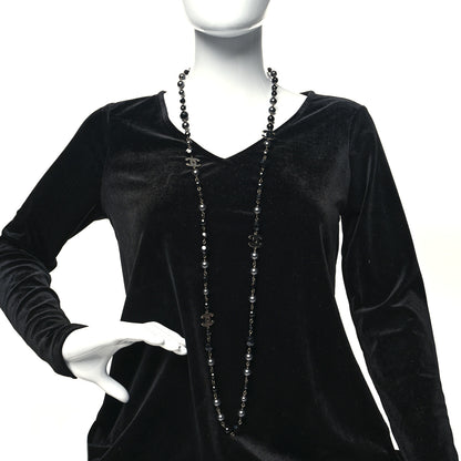 Chanel Ruthenium Beaded CC Long Necklace Black 2 of 5
