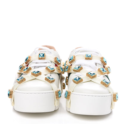 Gucci Calfskin Removable Crystals Bee Embroidered Womens Ace Platform Sneakers 37 White 2 of 8
