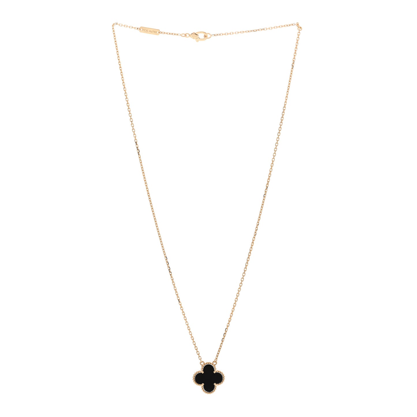 18K Yellow Gold Black Onyx Vintage Alhambra Pendant Necklace