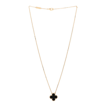 Van Cleef & Arpels 18K Yellow Gold Black Onyx Vintage Alhambra Pendant Necklace 3 of 5