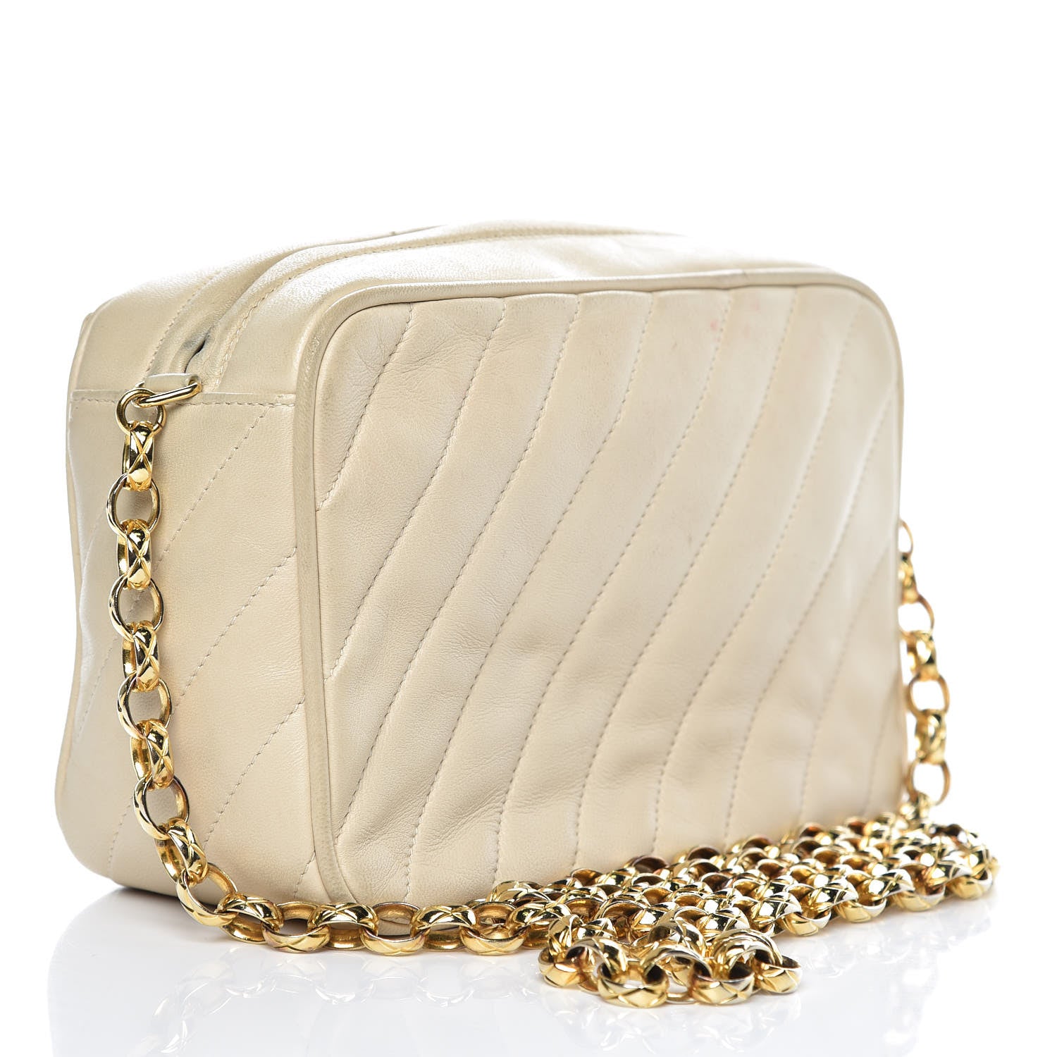 Chanel Lambskin Diagonal Quilted Tassel Camera Bag Light Beige 3 of 19