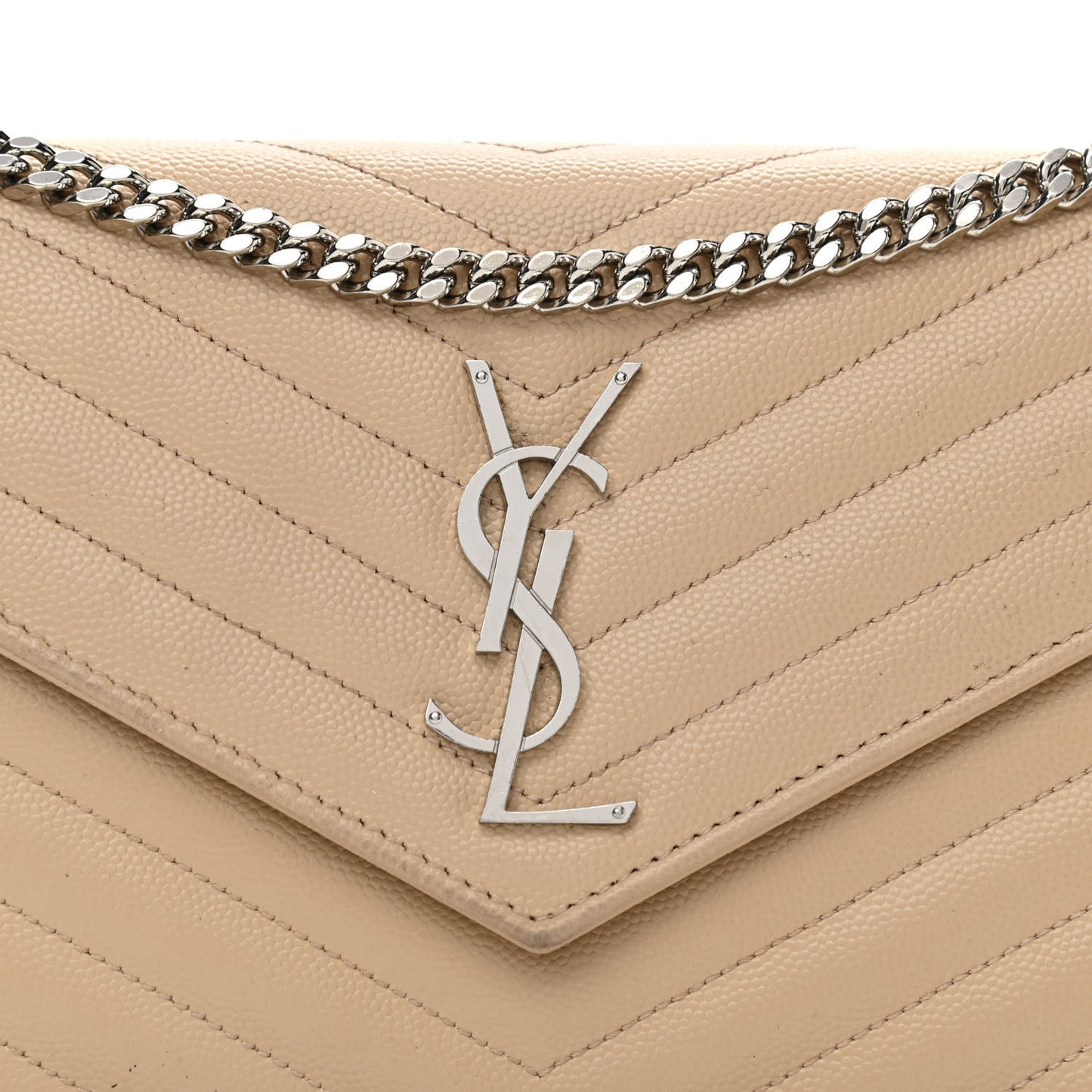 Grain De Poudre Matelasse Chevron Monogram Chain Wallet Nude Powder