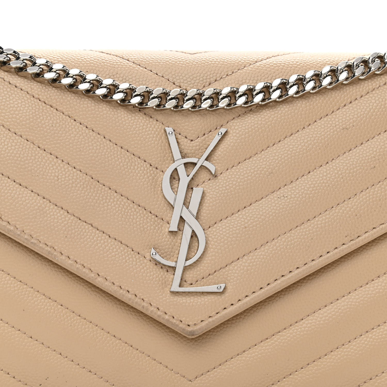 Saint Laurent Grain De Poudre Matelasse Chevron Monogram Chain Wallet Nude Powder 8 of 12