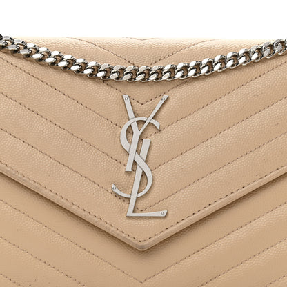 Saint Laurent Grain De Poudre Matelasse Chevron Monogram Chain Wallet Nude Powder 8 of 12